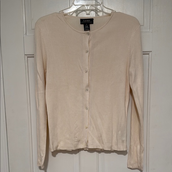 Ralph Lauren 100% Silk Ribbed Cardigan with Pointelle Details - Picture 2 of 5